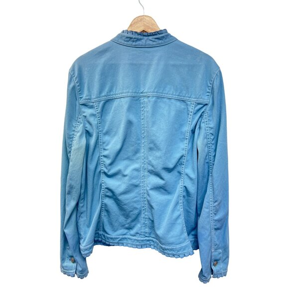 Peck & Peck Weekend Blue Trucker Style Jacket with Ruffle Trim - Picture 9 of 11